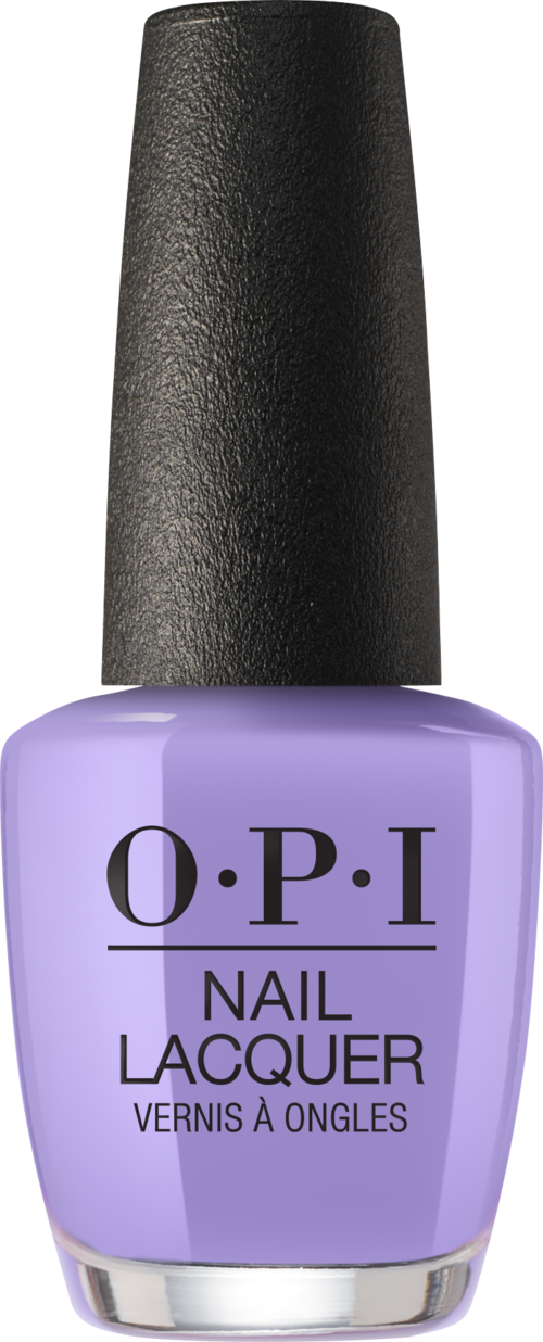 En flaska nagellack i lila med svart lock och O.P.I-logga på.