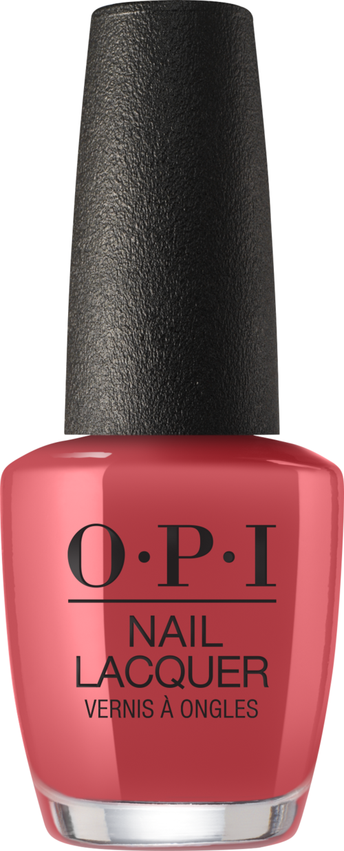 En rosa flaska med O.P.I nagellack och svart lock.