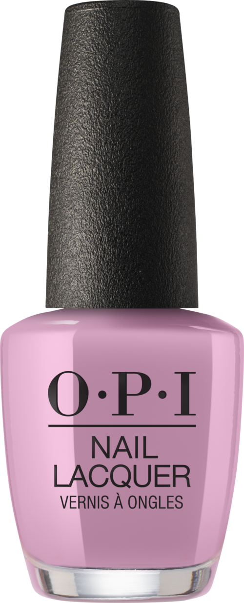 Pink nail polish bottle with black cap, labeled O.P.I Nail Lacquer. It is a cosmetic product for nails.