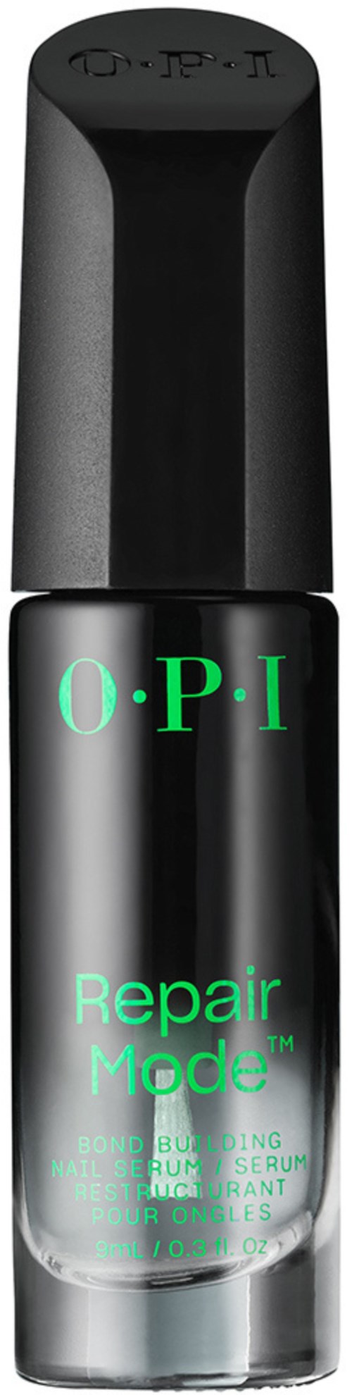 A small black and clear bottle with green text, labeled 'O.P.I Repair Mode,' likely a nail care product.
