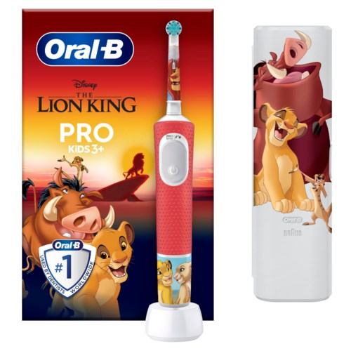 Eine Kinder-Zahnbürste mit König der Löwen-Design und einem weißen Cover mit Simba und Timon.