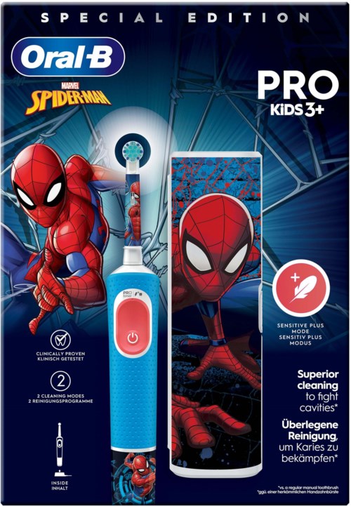 Speciale Spider-Man-edition kindertandborstel met Spider-Man-illustratie, met aan/uit-knop en een smartphone-display.