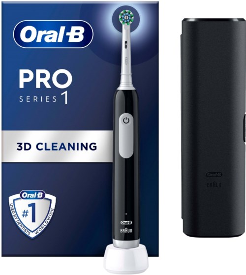 An Electric toothbrush next to its box, which says 'Oral B PRO Series 1 3D Cleaning'.