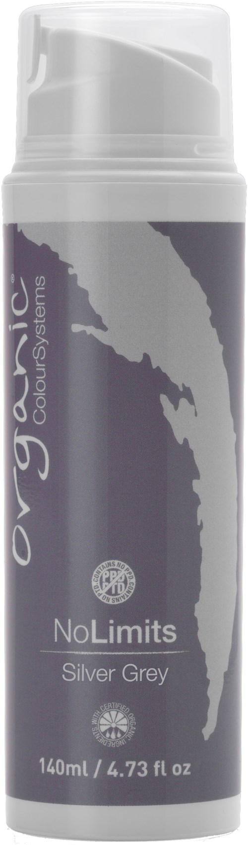 Een zilvergrijze spuitbus van Colour Systems met het label "No Limits", 140 ml.