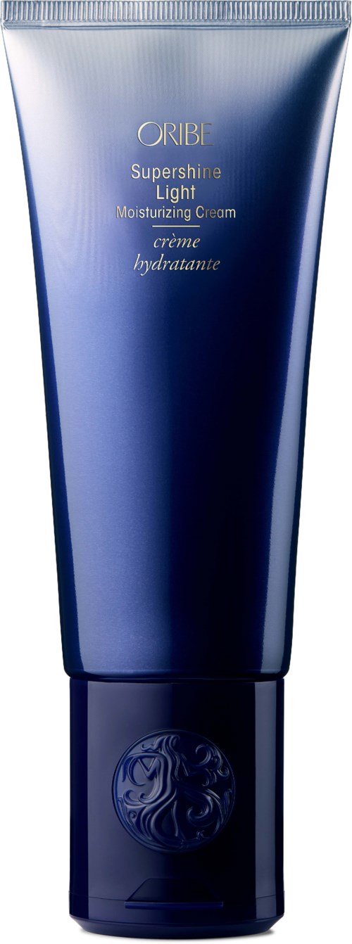 Blauwe tube met Oribi Supershine Light Moisturizing Cream, eenvoudig en elegant ontwerp.