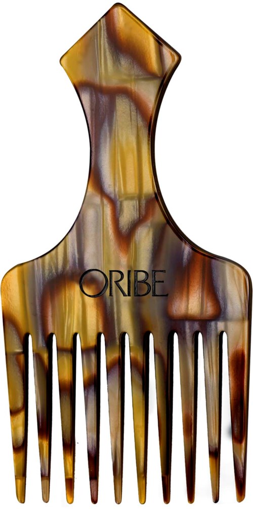 Eine große Haarbürste mit Schildpattmuster und der Aufschrift 'ORIBE'.
