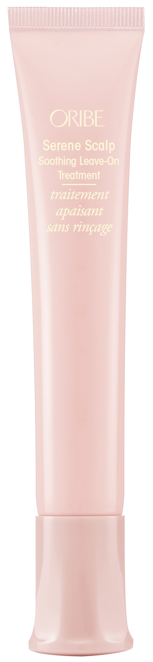 Eine rosa Tube mit Oribe Serene Scalp Behandlung und Text.