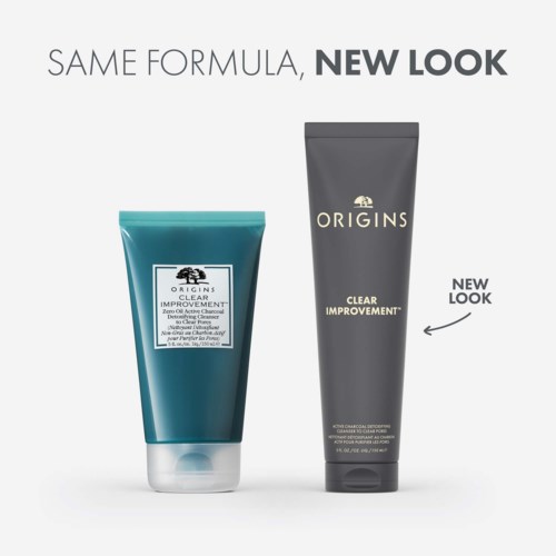 Två hudvårdsrör, ett blått och ett mörkgrått, med text som marknadsför olika produktversioner mot en enkel bakgrund.