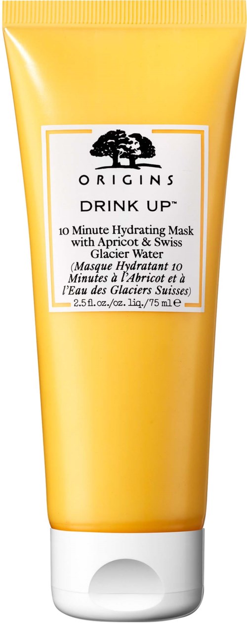 Gelbe Tube von Origins Drink Up feuchtigkeitsspendende Maske mit Aprikose und Schweizer Gletscherwasser, 75 ml.