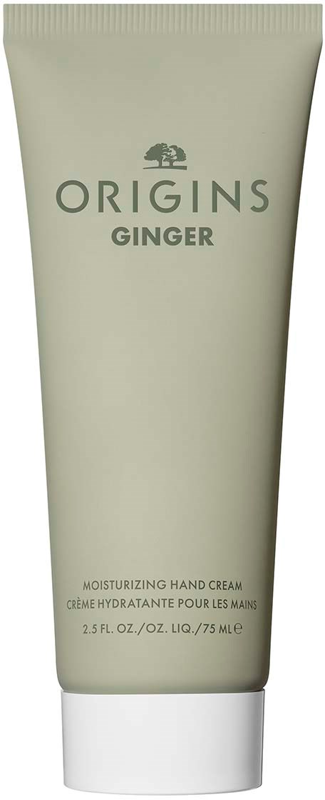 En håndkremtube merket 'Origins Ginger' med enkel design og grønn farge.