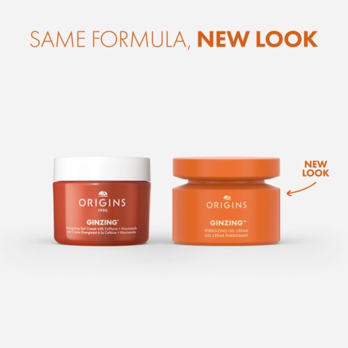 Zwei orange Hautpflegegläser, eines mit weißem Deckel, beide mit derselben Formel, aber in neuem Look.