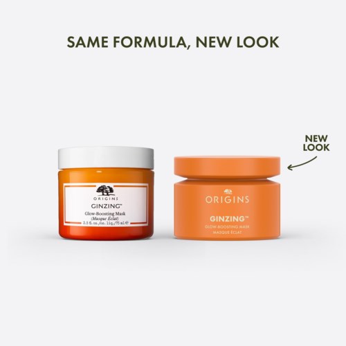Zwei orange Gläser mit demselben Hautpflegeprodukt, eine mit neuem und eine mit altem Look. Text erklärt die Änderung.