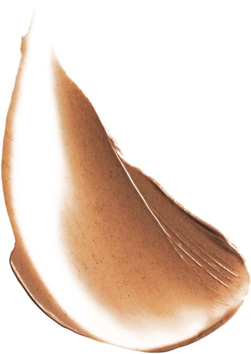 A swirled brown and white cream spread on a surface, resembling a paint or makeup texture.