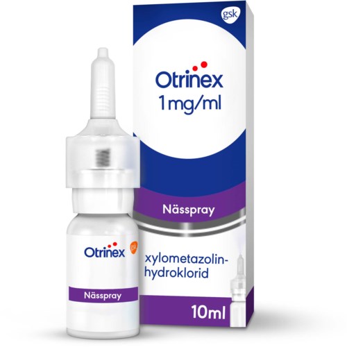 Ögonspraymedicin med Xylometazolinhydroklorid, för nästäppa, i liten 10ml flaska och box.