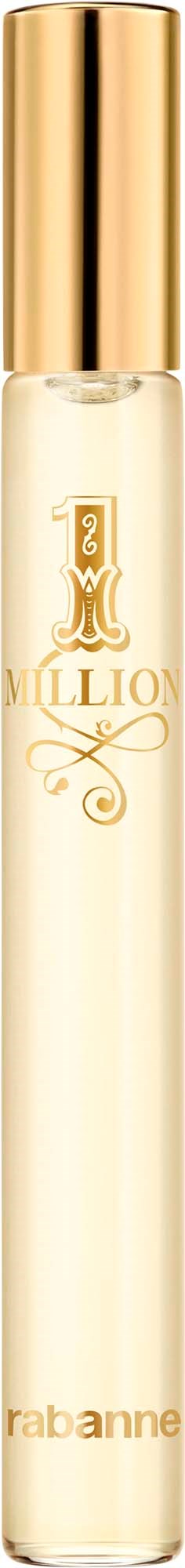 En parfymflaska med guldlock och en ljus, elegant design. Märket Rabanne finns längst ner.