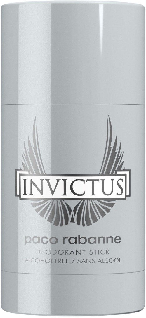 Ein weißer Deostick mit der Aufschrift "Invictus" und Flügeln, von Paco Rabanne, alkoholfrei.