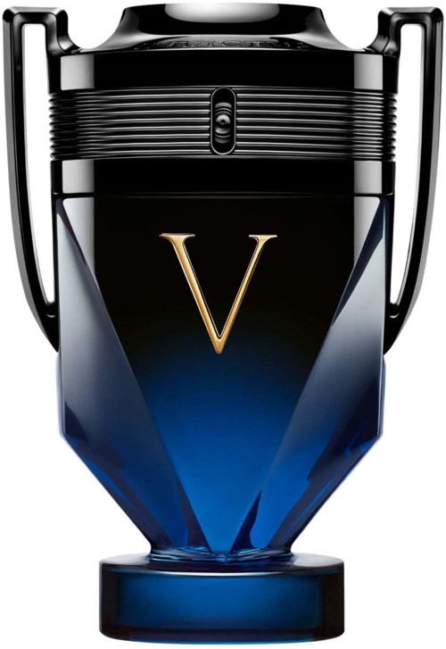 Trophäe mit schwarzem Oberteil, blauer und schwarzer Körper und einem goldenen 'V' in der Mitte.
