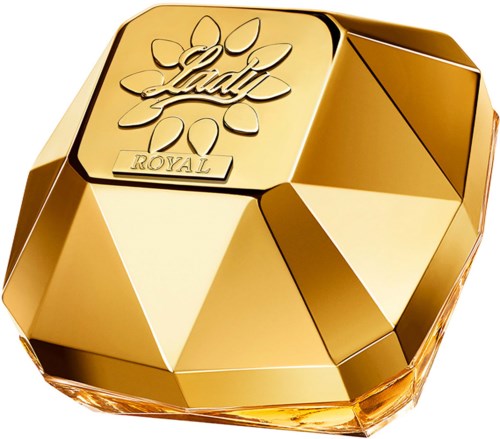 A gold lipstick container with a logo and the words "Ladurée Royal" on top.