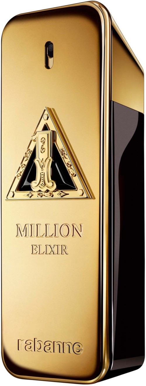 Goldener Handydrucksack mit Logo, Text "Million Elixir" und "Ravanne".