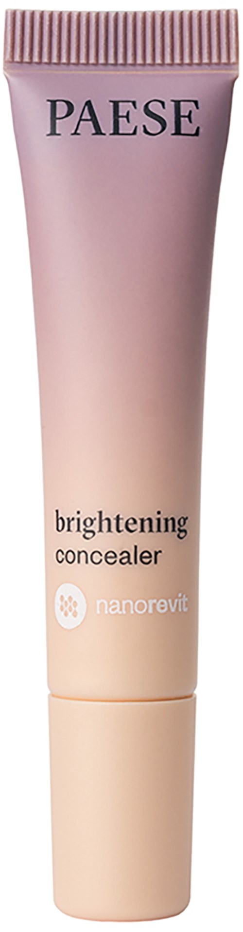 A pink tube of Paese brightening concealer with nanorevit, featuring a beige cap.