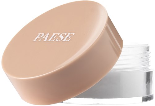 Ett beige runt behållare med lock, märkt "PALETE," och en klar botten som visar kräm inuti.