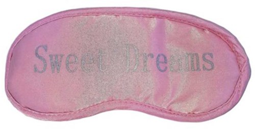 Rosa Schlafmaske mit den Worten "Sweet Dreams".