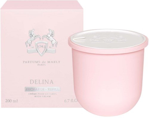Rosa Körpercremebehälter mit passender rosa Schachtel mit Pferd und Schildlogo.