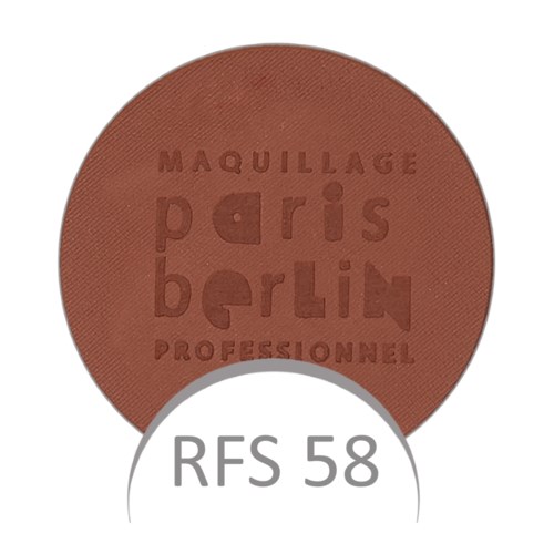 Een ronde make-upproduct met embossed tekst in bruin en grijs, wat aangeeft dat het een Paris Berlin professioneel blush is.