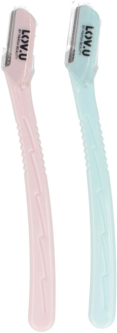 Zwei Zahnbürsten, eine rosa und eine blaue, mit strukturierten Griffen und kleinen rechteckigen Köpfen. Sie sind neu und sauber.