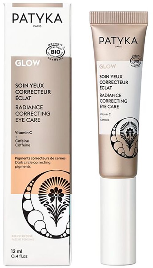 Eine Tube Augencreme und ihre Verpackung, beide für Aufhellung und Korrektur dunkler Ringe.