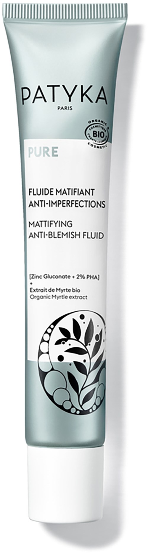 Eine Tube Patyka Pure mattierende Anti-Unreinheiten-Flüssigkeit mit Bio-Extrakten.