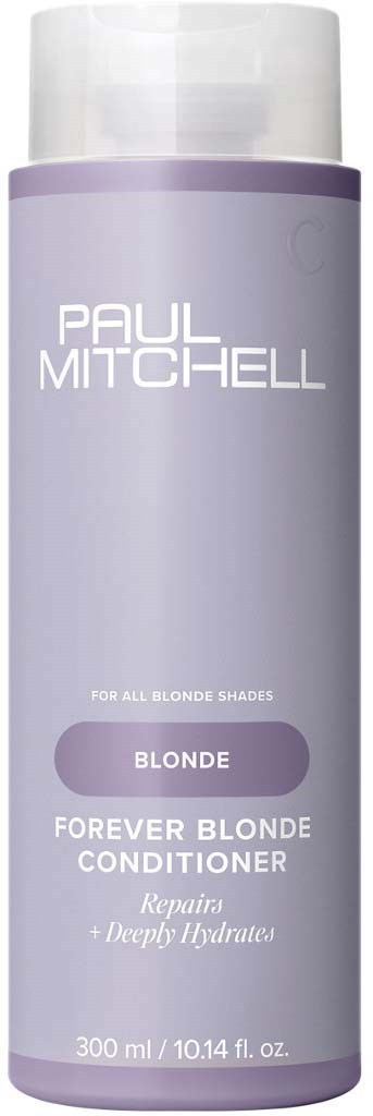 Lila fles met Paul Mitchell Blonde Conditioner voor alle blonde tinten, herstellend en diep hydraterend, 300 ml.