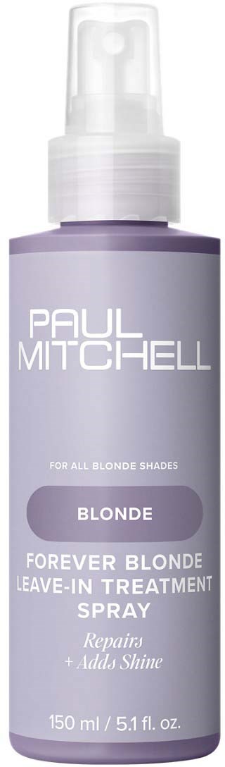 Lilla, lilla sprayflaske med Paul Mitchell leave-in-behandling for blondt hår, reparerer og gir glans.