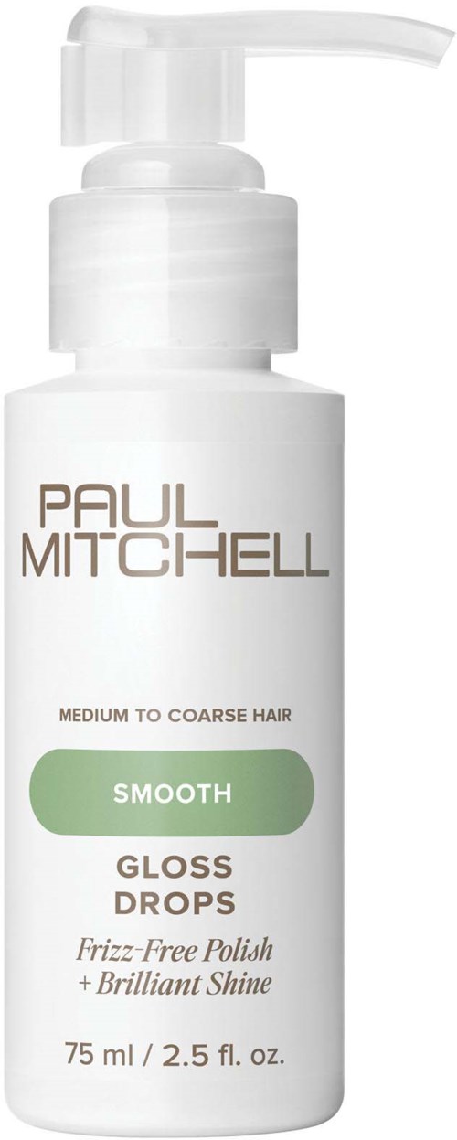 Valkoinen pullo pumppupulla sisältää Paul Mitchell -tuotetta, joka tekee hiuksista sileät. 75 ml.