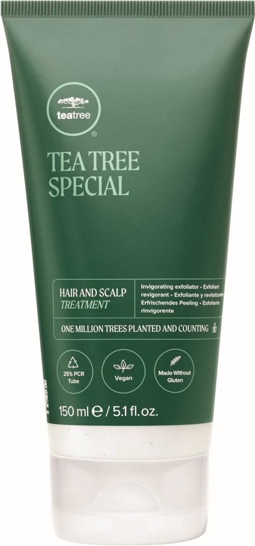 Green tube of hair and scalp treatment with Teatree Special label, 150 ml size, vegan, gluten-free, made without gluten.
