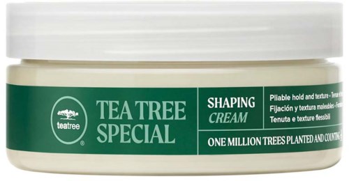 A green and white jar of Tea Tree Special Shaping Cream for skin care.