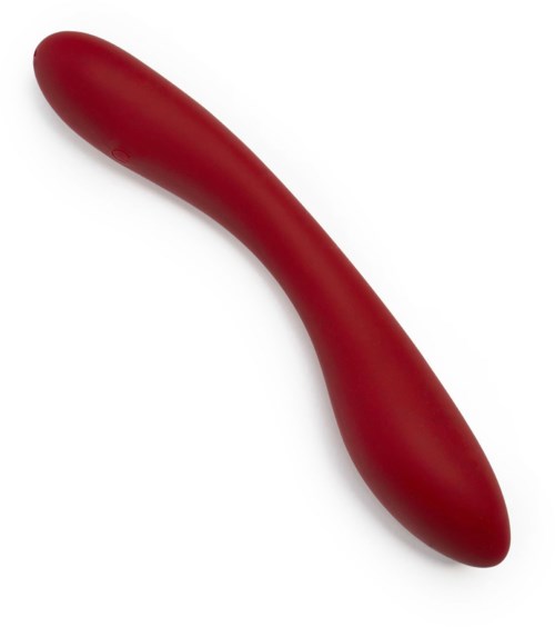 Ein glatter, roter, gebogener Gegenstand, der wie ein Spielzeug oder Dekoration aussieht.