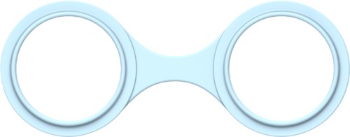 Hellblaue Schutzbrille mit klaren Gläsern und Brücke in der Mitte.