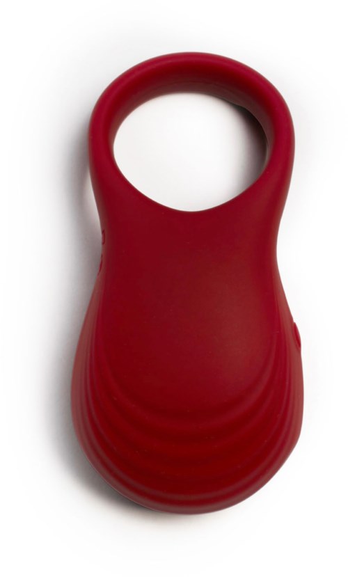 Ein roter Behälter mit Griff und drei Öffnungen, zum Halten kleiner Gegenstände oder Küchenwerkzeuge.