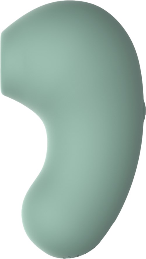 Ein grünes, gebogenes, ergonomisches Objekt, wahrscheinlich für Massage oder Beruhigung. Es hat eine glatte Oberfläche und eine runde Form.