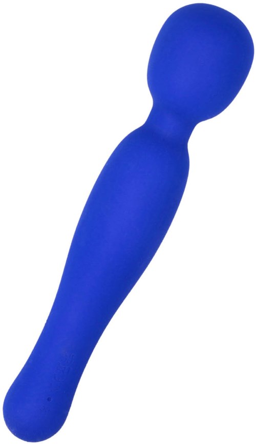 Ein blauer, glatter, länglicher Gegenstand mit rundem Kopf und dünnem Körper.