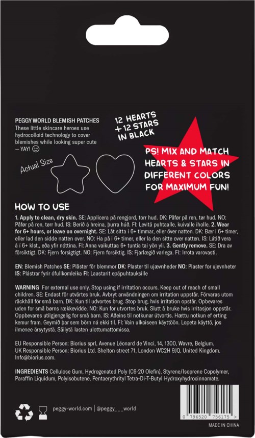 Peggy World Blemish Patches Stars and Hearts Black