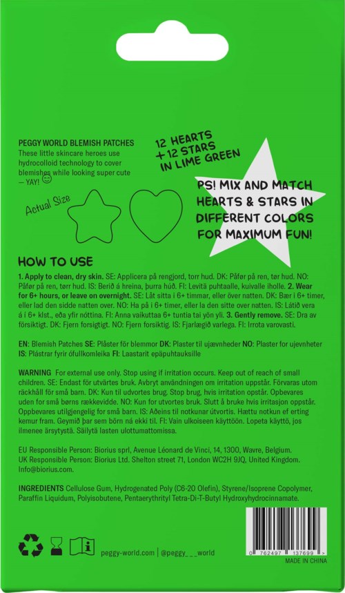 Peggy World Blemish Patches Stars and Hearts Lime Green