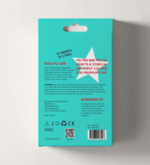 Instructies om het matchen van harten en sterren in verschillende kleuren voor plezier, inclusief ingrediënten en waarschuwingsgegevens.