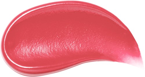 Een roze, glanzende lipgloss- of lipstickstaal met gladde textuur en glanzend uiterlijk.