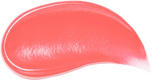 Eine rosa-rote, glänzende, gebogene Portion Creme oder Gel, mit einer glänzenden Oberfläche.