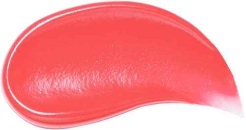 Ein glänzendes, pink-rote Flüssigkeit oder Gel in Halbkreisform, mit glatter Oberfläche und glänzendem Aussehen.