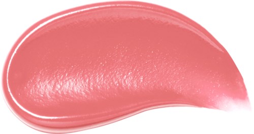 Ein pinker, glänzender, gebogener Lipgloss- oder Lippenstift-Probe mit glänzender Textur.