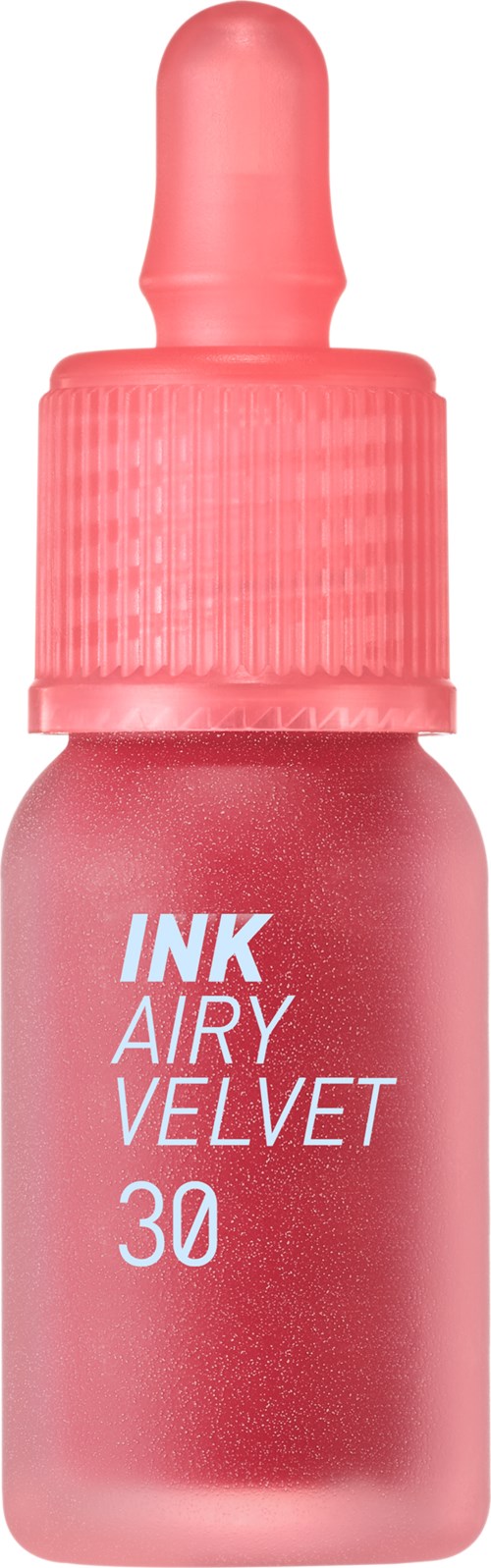 Rote Tintflasche mit Tropfer, beschriftet 'INK AIRY VELVET 30'.