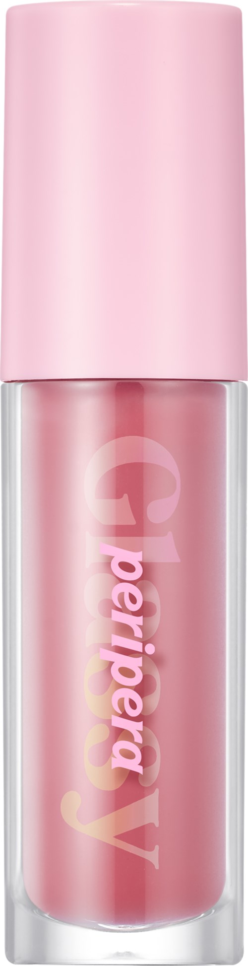 Pink lip gloss tube with a large pink cap and the brand name 'Gepiercy Y' on it.